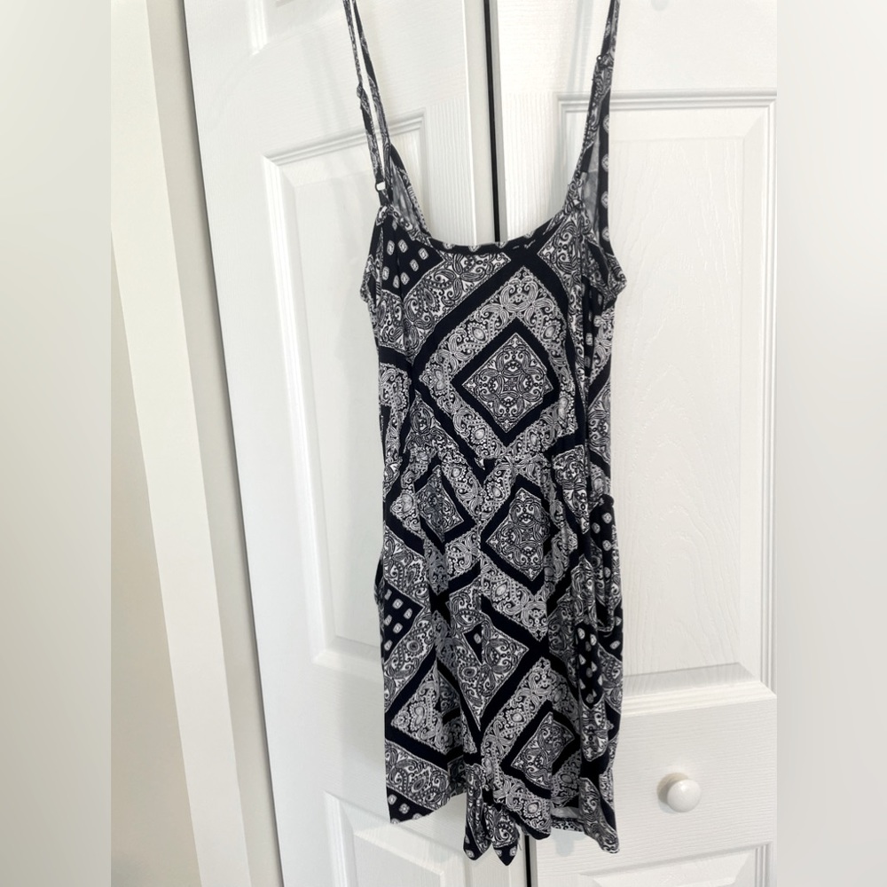 Paisley Blue and White Sleeveless Romper